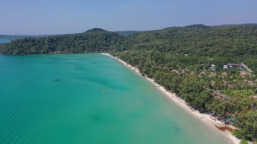 Kood Island (Koh Kood or Koh Kut or KO Kut) is the famous Island at Trat Province East of Thailand. Drone shot with Blue sky, turquoise sea, ocean around.
 | Shutterstock HD Video #1079296343