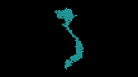 Vietnam digital map. Map of Vietnam in dotted style. Shape of the country filled with rectangles. Trendy video.