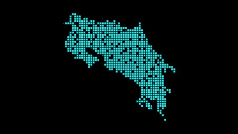 Costa Rica digital map. Map of Costa Rica in dotted style. Shape of the country filled with rectangles. Superb video.