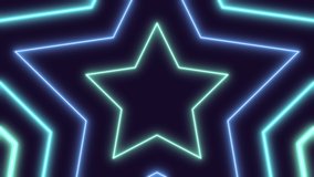 Abstract background with neon stars animation. Glamour video template for fashion event. Seamless loop.