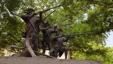 SAVANNAH, GEORGIA - SEPTEMBER 2, 2021: Haitian Monument in Franklin Square, Savannah, GA