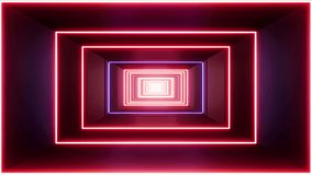 Red and Blue Rectangle Light Tunnel 3D Rendering