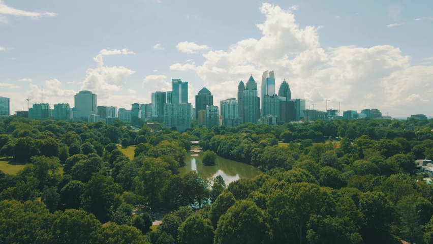 Drone Footage of Piedmont Park and Midtown Atlanta on a beautiful sunny day Royalty-Free Stock Footage #1079318372