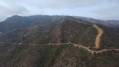 Aerial View Towards Catalina Island Wrigleys Road, Mountain Trails on a Cloudy Morning