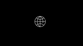 White Line World Globe with Credit Card Animated Icon, Isolated on Black Background, Global Transaction Concept Icon. 4K Ultra HD Video, Loop Motion Graphic Animation.