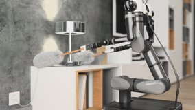 Dust cleaning with an automatic robot assistant. Autonomous apartment cleaner. 3d rendering - Powered by Shutterstock - Get 15% off with code: PIKWIZARD15