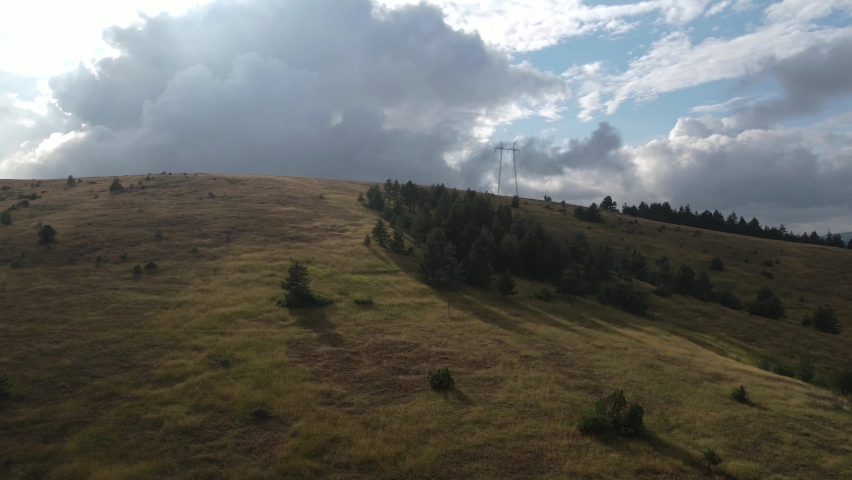 Aerial View of Scenic Hills Under Cloudy Sky on a Summer Day, Zlatibor Mountain, Serbia