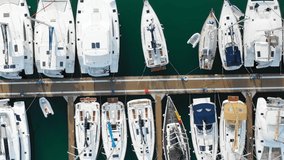 Flying Over Yachts in Marina. High quality video