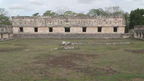 UXMAL, MEXICO - MAY 2021: Quadrangle of the Nuns building ruins in ancient Mayan city of Uxmal, Yucatan