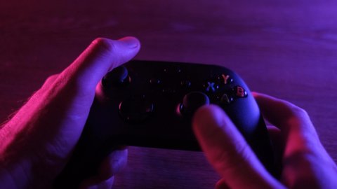 Joystick controller for playing on the new xbox series x console. 28 July, 2021, Kiev, Ukraine.