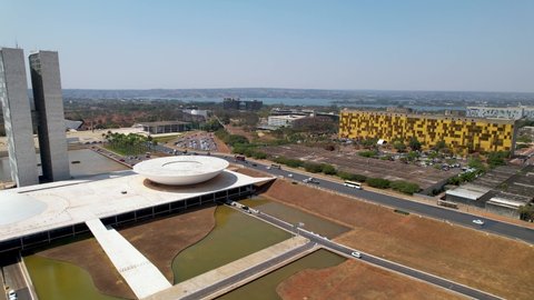 Brasília, Distrito Federal, Brazil – 09.15.2021 – National Congress and Deputies Chamber buildings at Brasília Brazil. Pubic administration buildings. Brasília, Brazil. National Congress Building.