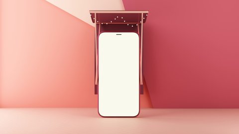 phone screen surrounded by women's clothes on hangers and mannequin with gift box and shopping cart bag on pink background in the concept for selling online clothes with text massage stop motion loop