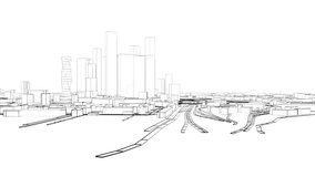 A virtual tour of the 3d city. The style of drawing or sketch. Flying between buildings or driving. 3d rendering video