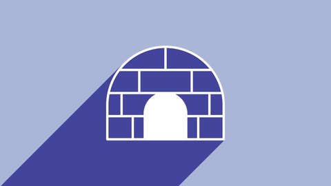 White Igloo ice house icon isolated on purple background. Snow home, Eskimo dome-shaped hut winter shelter, made of blocks. 4K Video motion graphic animation.