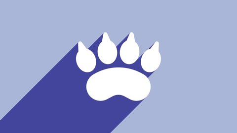 White Bear paw footprint icon isolated on purple background. 4K Video motion graphic animation.