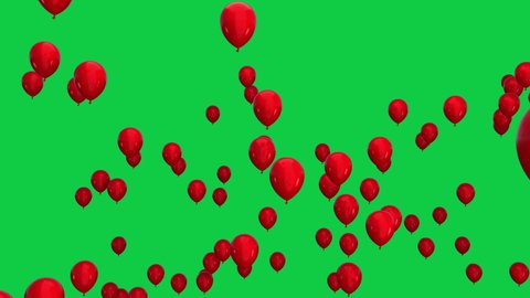 Red Balloons Flying From bottom to Top,isolated on Green Screen Background 4K