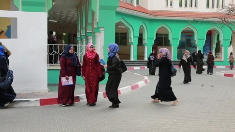 Female students at the Islamic University of Gaza in Gaza City, West Bank, the largest city of the State of Palestine, circa August 2021