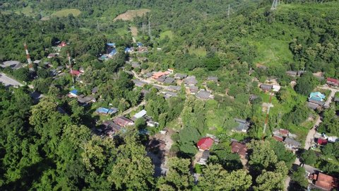 Aerial drone view of lampang , Hmong Village Lampang, Thailand, Pha Pak Thong , mae moh