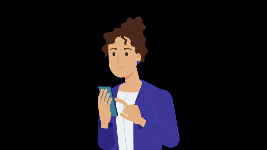 woman talking on mobile phone, luma matte. lip syncing and mouth animation. female character calling. Communication and conversation with smartphone. phone call, speaking, talking and chatting