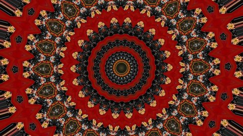 Background animations. Seamless loop. Beautiful bright ornament. Red kaleidoscope sequence patterns Transforming ornamental vintage mosaic art circle in Art Nouvoe style. Seamless loop footage.