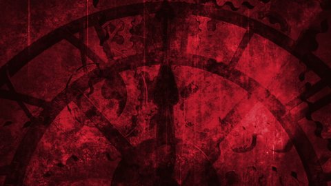 Looping grunge animated background red gears and roman numerals clock