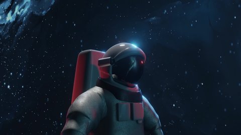 Futuristic astronaut concept. Astronaut in outer space. Cosmic science fiction wallpaper. Beauty of deep space. Billions of galaxies in the universe. 