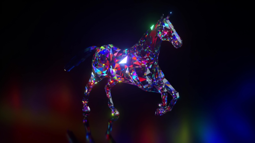 Collection of diamond animals. Running horse. Nature and animals concept. 3d animation of a seamless loop. Low poly Royalty-Free Stock Footage #1079441855