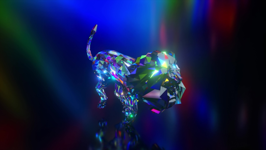 Collection of diamond animals. Running lion. Nature and animals concept. 3d animation of a seamless loop. Low poly Royalty-Free Stock Footage #1079441879
