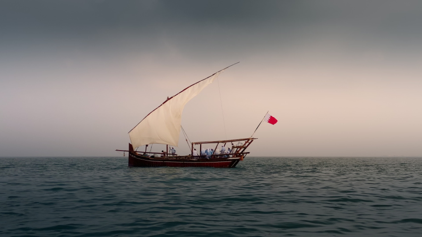 Traditional Bahraini Dhow sailing in the Arabian Gulf 005 Royalty-Free Stock Footage #1079451752