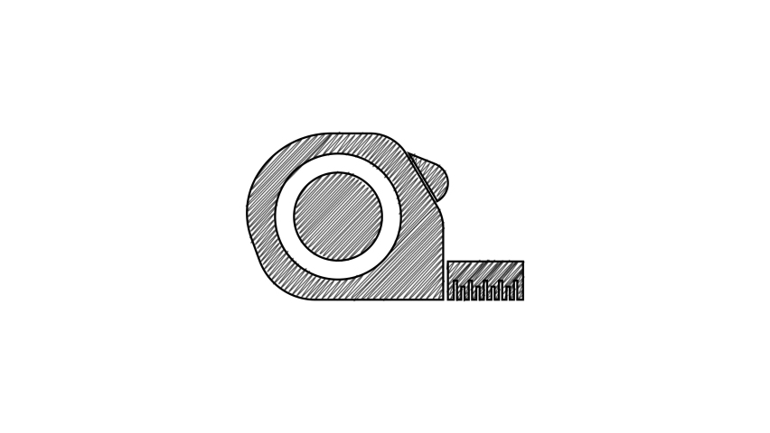 Black line Roulette construction icon isolated on white background. Tape measure symbol. 4K Video motion graphic animation.