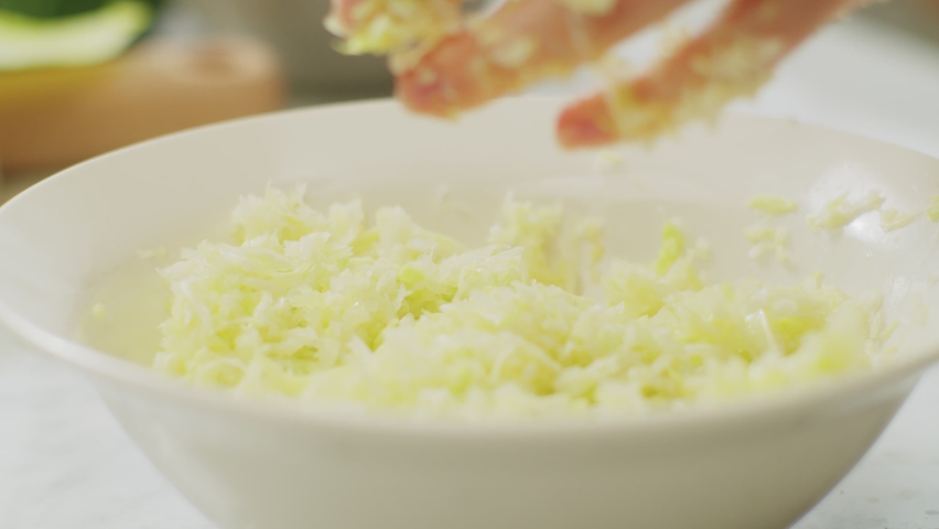 Chef cook making cabbage salad