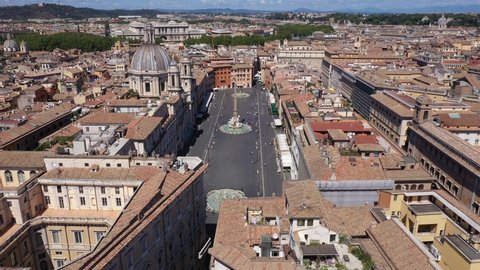 Aerial drone footage view of Navona square piazza Navona Rome Italy 
