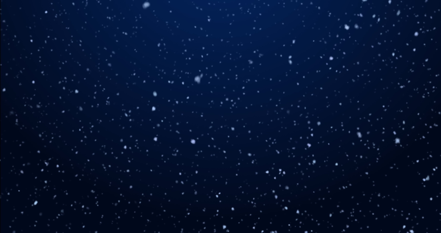 Flying snow on a dark blue background. 4K motion graphics.