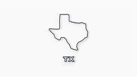 2d line creative Texas state lettering isolated on white. 2d line Texas state. USA. United States of America. Text or labels Texas with silhouette