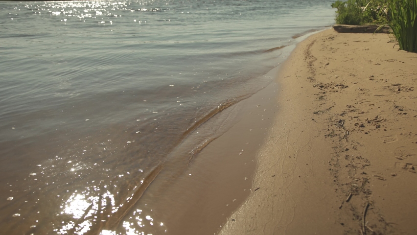 High angle of river shore line with sand banks in an evening light