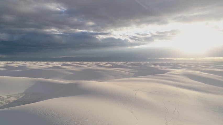 4k aerial over vast White Sand Dunes National Monument New Mexico at sunrise Royalty-Free Stock Footage #1079472977