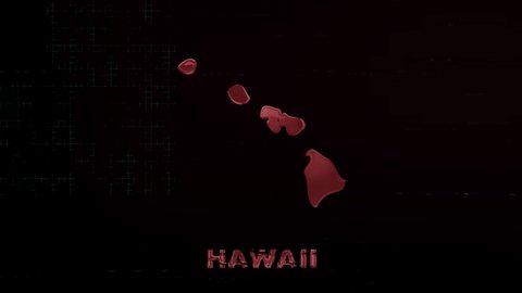 Hawaii state lettering with glitch art effect. Hawaii state. USA. United States of America. Text or labels Hawaii with silhouette