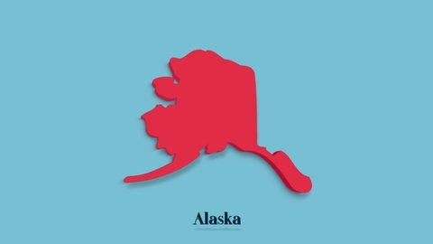3d animated map showing the state of Alaska from the United State of America isolated on blue background. 3d Alaska state. USA. Text or labels Alaska with silhouette