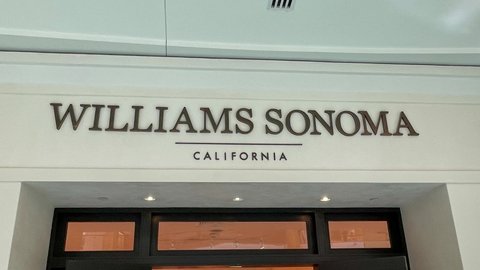 Orlando, FL USA - September 9, 2021:  Zooming out on the Williams Sonoma  retail store sign at a mall in Orlando, Florida.