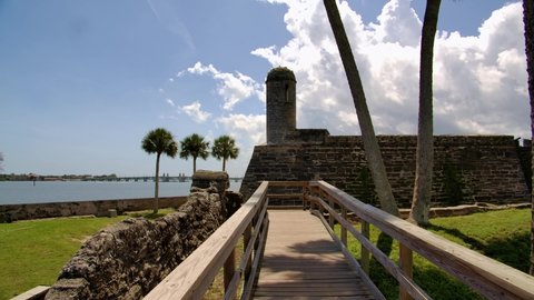 St. Augustine, Florida  USA - September 1 2021: The Castillo de San Marcos Spanish the oldest city in the U.S., known for its Spanish colonial architecture as well as Atlantic Ocean beaches.