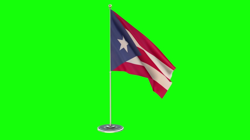 Puerto Rico 3D Illustration Of The Waving flag On a Pole With Chroma key
