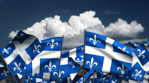 Waving Quebec State Flags (seamless alpha) 3D rendering