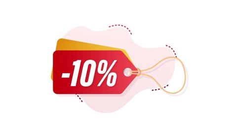 10 percent OFF Sale Discount tag. Discount offer price tag. 10 percent discount promotion flat icon with long shadow. Motion graphics.