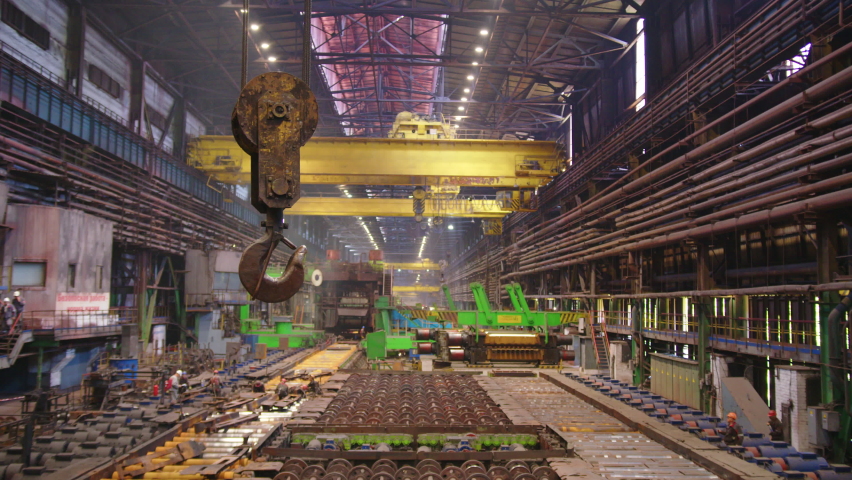 Heavy Industry steel Manufacturing Factory. Facility for Construction of Oil, Gas and Fuel Pipeline Transportation Products. Aerial view.