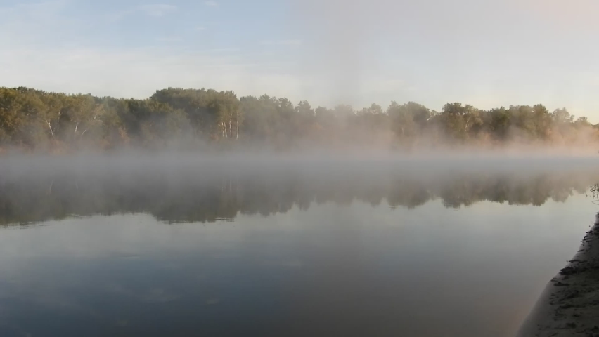 fog over the big river timelapse