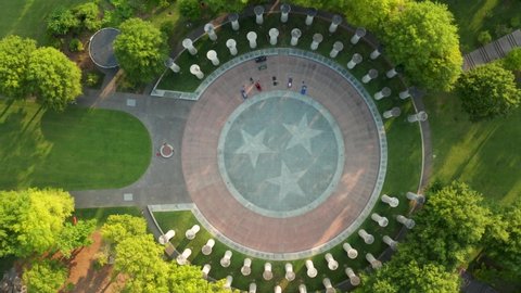 Top down aerial of Tennessee stars symbol in Bicentennial Capitol Mall State Park in Nashville.