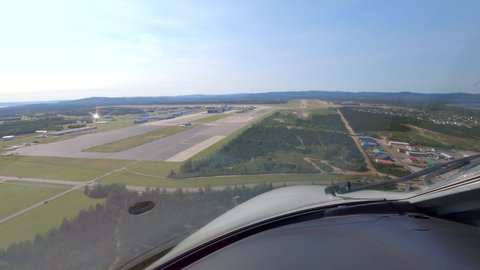 POV From A Cockpit Of An Airplane Landing On Runway Of Goose Bay Airport In Canada.