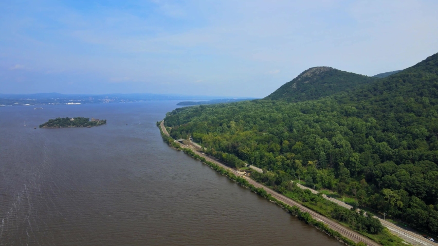 Aerial drone video footage of a beautiful Appalachian mountain valley. In particular, this is the Hudson river valley in new york state near storm king and breakneck ridge.