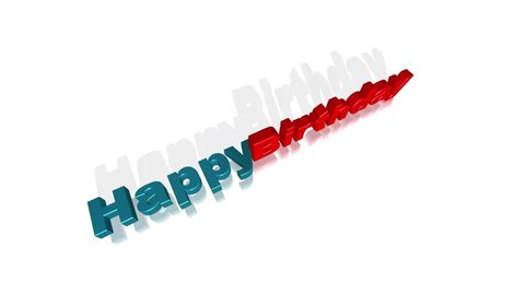 High quality happy birthday animation in blue and red text color on a white background with reflection. 4k resolution