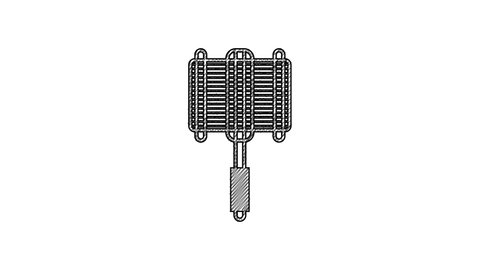 Black line Barbecue steel grid icon isolated on white background. Top view of BBQ grill. Wire rack for BBQ. Grilling basket. 4K Video motion graphic animation.